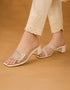 Dazzle White Block Heels with Clear Crystal Strap – Essence by Rubina
